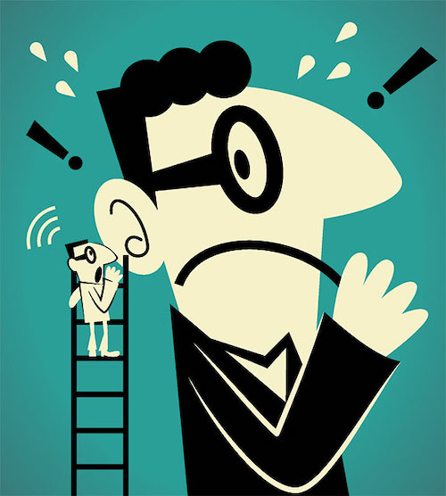 Cartoon of an person speaking to themselves. 
