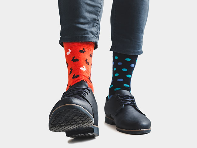 Shoes and mismatched socks