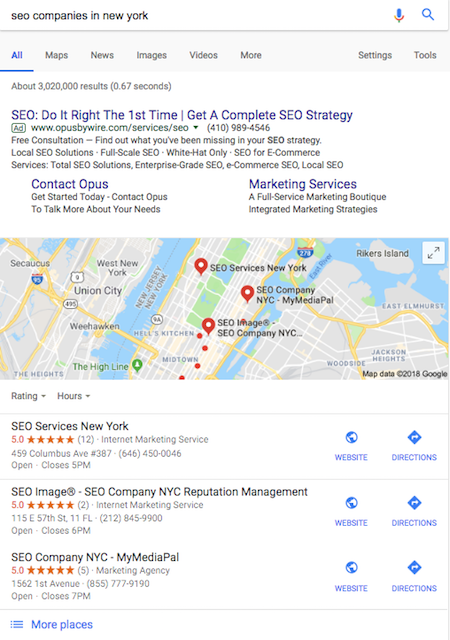 An example of Google My Business 