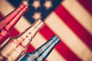 IPatriotic red, white and blue bottles. July 4th party.