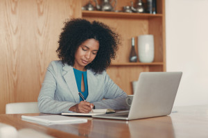 Business woman preparing for an online job interview