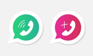 Phone handset icons in speech bubbles.