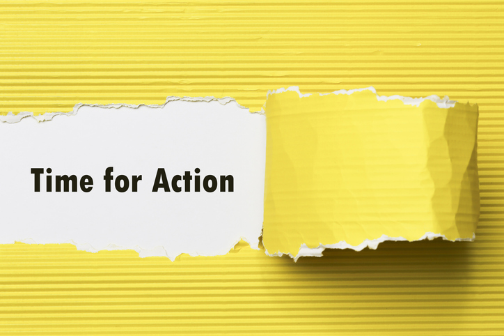 time for action written under yellow paper