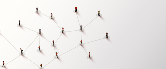 Aerial view of people connected by lines