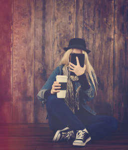 Hipster Millennial Girl on Technology Tablet