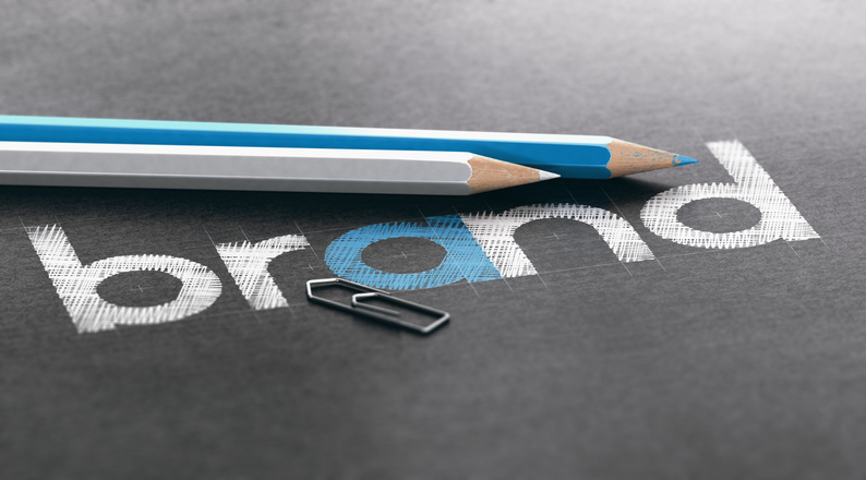 brand written in blue and white pencil