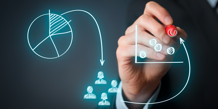 Hand drawing segmentation, targeting, and positioning. Visualization of marketing marketing positioning.