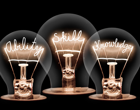 skills - words in lightbulbs 